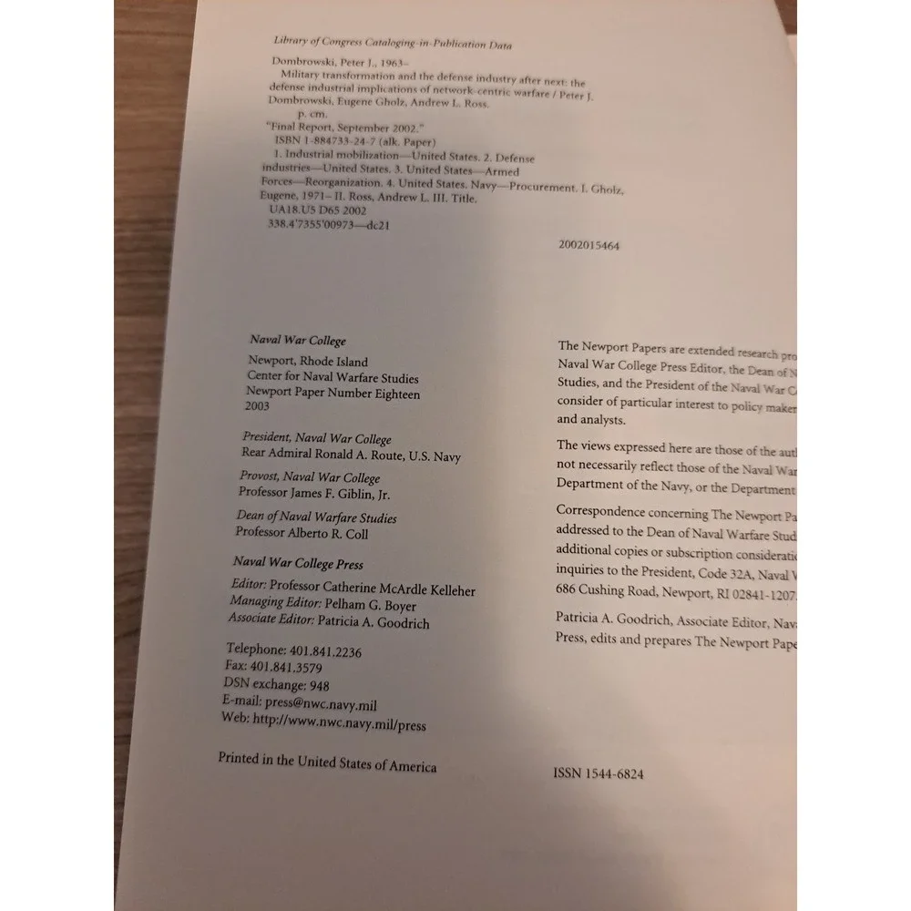 Military Transformation and the Defense Industry Dombrowski Newport Papers V18